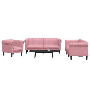 VidaXL 3-delige Loungeset fluweel roze