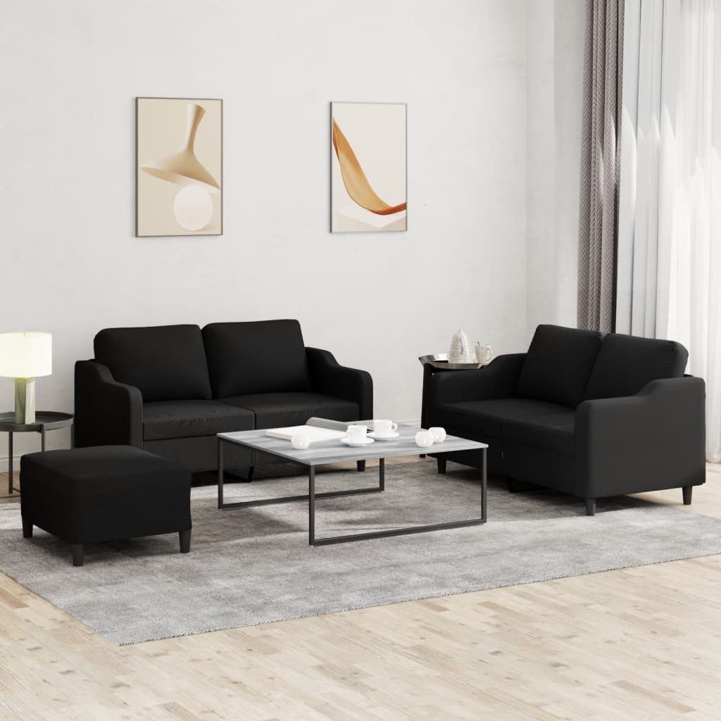 VidaXL 3-delige loungeset met kussens stof zwart