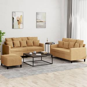 VidaXL 3-delige Loungeset met kussens fluweel bruin