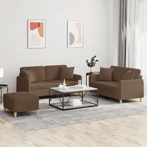 VidaXL 3-delige Loungeset met kussens stof bruin