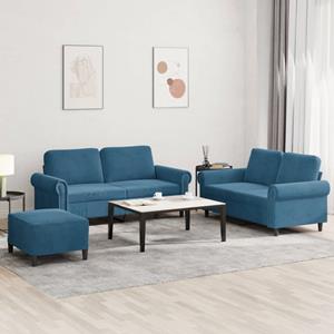 VidaXL 3-delige Loungeset met kussens fluweel blauw