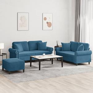 VidaXL 3-delige Loungeset met kussens fluweel blauw