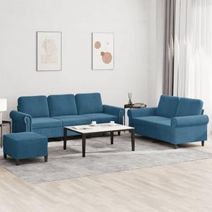 VidaXL 3-delige Loungeset met kussens fluweel blauw