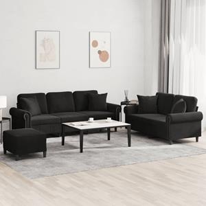 VidaXL 3-delige Loungeset met kussens fluweel zwart