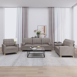 VidaXL 3-delige Loungeset met kussens stof taupe