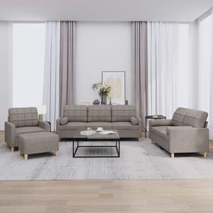 VidaXL 4-delige Loungeset met kussens stof taupe