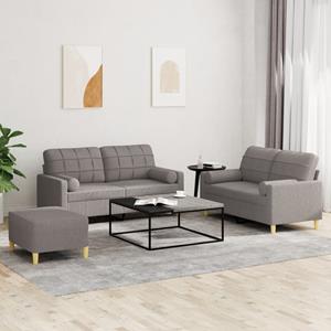 VidaXL 3-delige Loungeset met kussens stof taupe