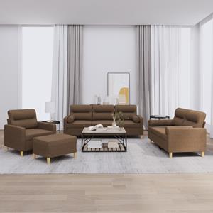 VidaXL 4-delige Loungeset met kussens stof bruin