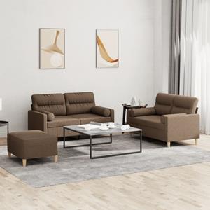 VidaXL 3-delige Loungeset met kussens stof bruin