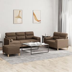 VidaXL 3-delige Loungeset met kussens stof bruin