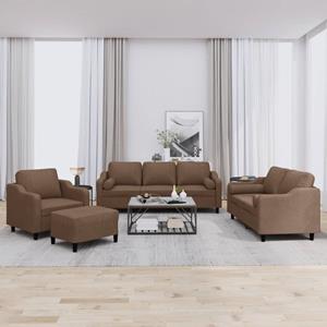 VidaXL 4-delige Loungeset met kussens stof bruin