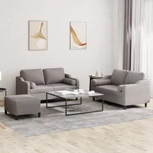 VidaXL 3-delige Loungeset met kussens stof taupe