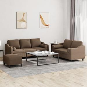 VidaXL 3-delige Loungeset met kussens stof bruin