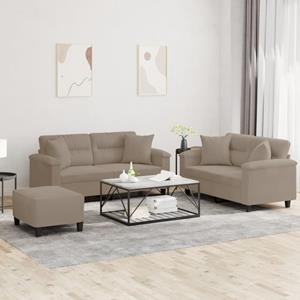 VidaXL 3-delige Loungeset met kussens microvezelstof taupe