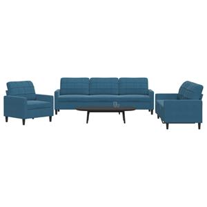 VidaXL 3-delige Loungeset met kussens fluweel blauw