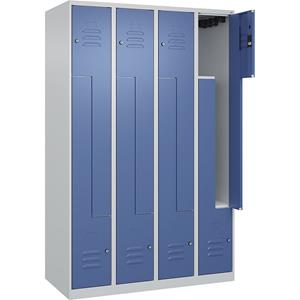 C+P Z-kledingkast Classic PLUS, 4 compartimenten, lichtgrijs / verblauw, b = 1200 mm, met voetdoppen, cilinderslot