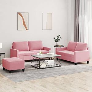 VidaXL 3-delige Loungeset met kussens fluweel roze