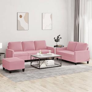 VidaXL 3-delige Loungeset met kussens fluweel roze