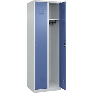 C+P Kledingkast Classic PLUS, 2 compartimenten, lichtgrijs / verblauw, b = 600 mm, met voetdoppen, cilinderslot