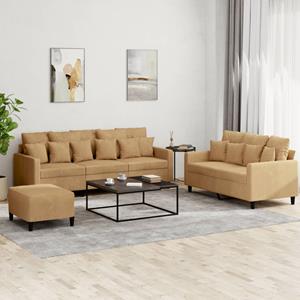 VidaXL 3-delige Loungeset met kussens fluweel bruin