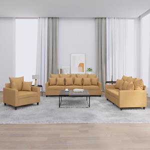 VidaXL 3-delige Loungeset met kussens fluweel bruin