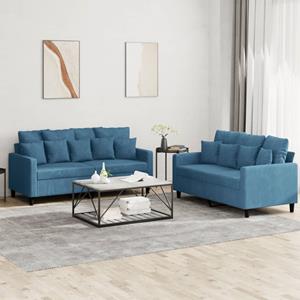 VidaXL 2-delige Loungeset met kussens fluweel blauw