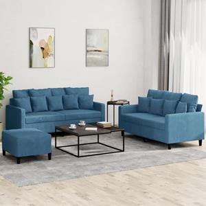 VidaXL 3-delige Loungeset met kussens fluweel blauw