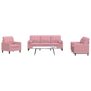 VidaXL 3-delige Loungeset met kussens en bolsters fluweel roze