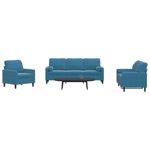 VidaXL 3-delige Loungeset met kussens en bolsters fluweel blauw