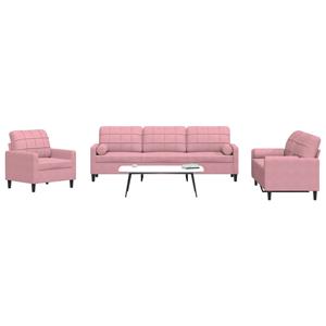 VidaXL 3-delige Loungeset met kussens en bolsters fluweel roze