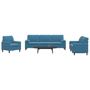 VidaXL 3-delige Loungeset met kussens en bolsters fluweel blauw