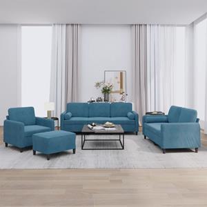 VidaXL 4-delige Loungeset met kussens fluweel blauw