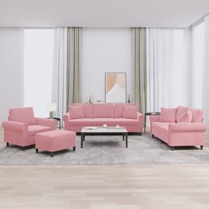 VidaXL 4-delige Loungeset met kussens fluweel roze