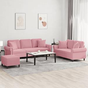 VidaXL 3-delige Loungeset met kussens fluweel roze