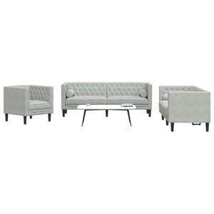 VidaXL 3-delige Loungeset Chesterfield met bolsters fluweel lichtgrijs