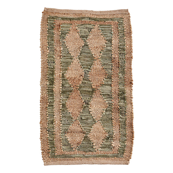 Jute mat met leer Naturel, groen Approx.50x85 cm