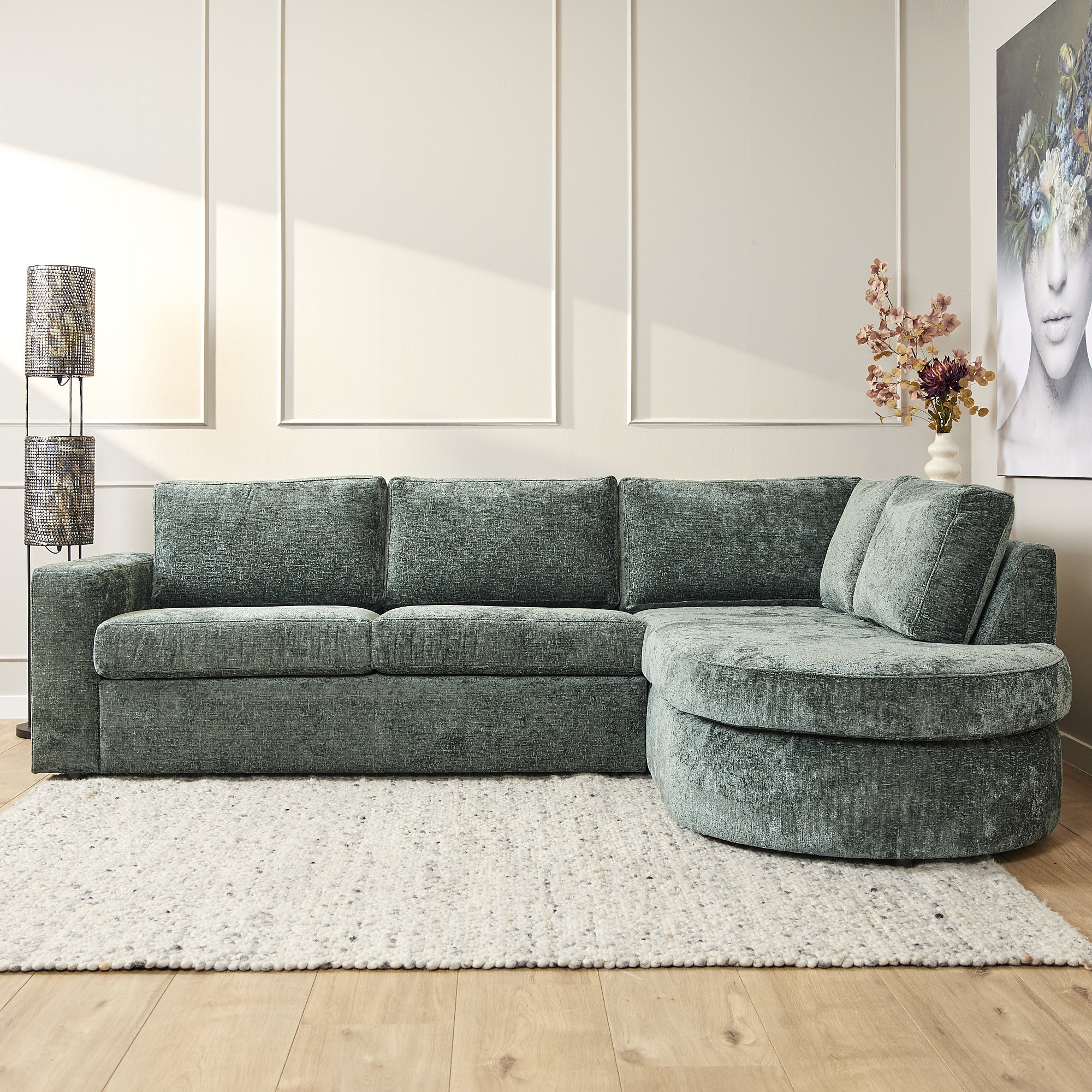 Starfurn MySofa Alma | Green | 2,5 zits + Divan Rechts | 5 jaar garantie-MYS-Alma-TR21R