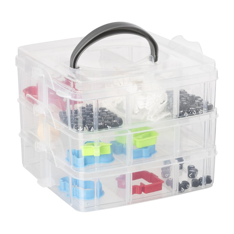 Xenos Plastic bewaardoos met vakken - 15x15x13 cm