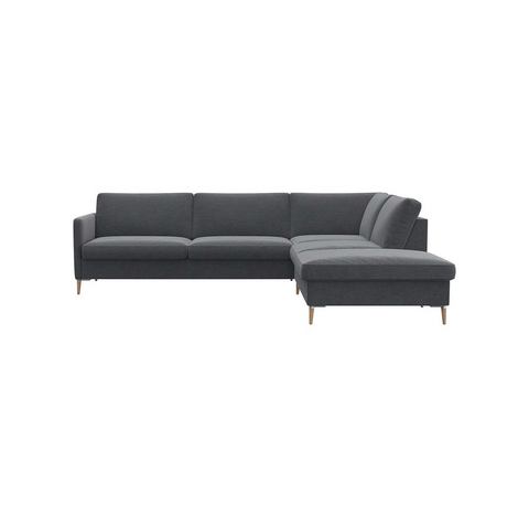 FLEXLUX Hoekbank Fiore, L-vorm smalle armleuningen, aluminium + eiken poten