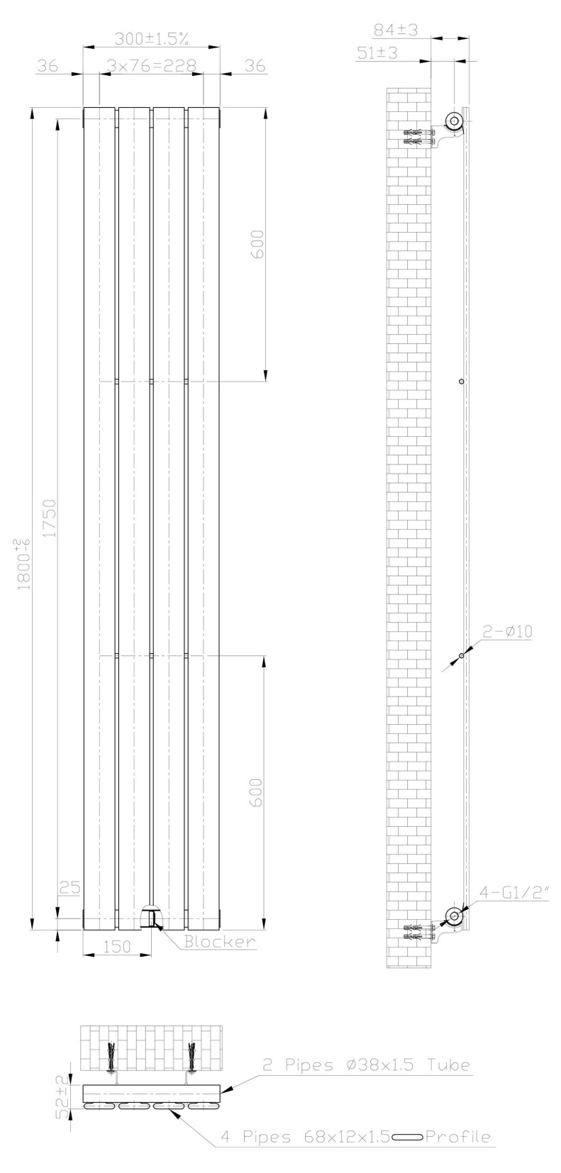 Eastbrook Warrington paneelradiator type 10 30x180cm 705W wit glans