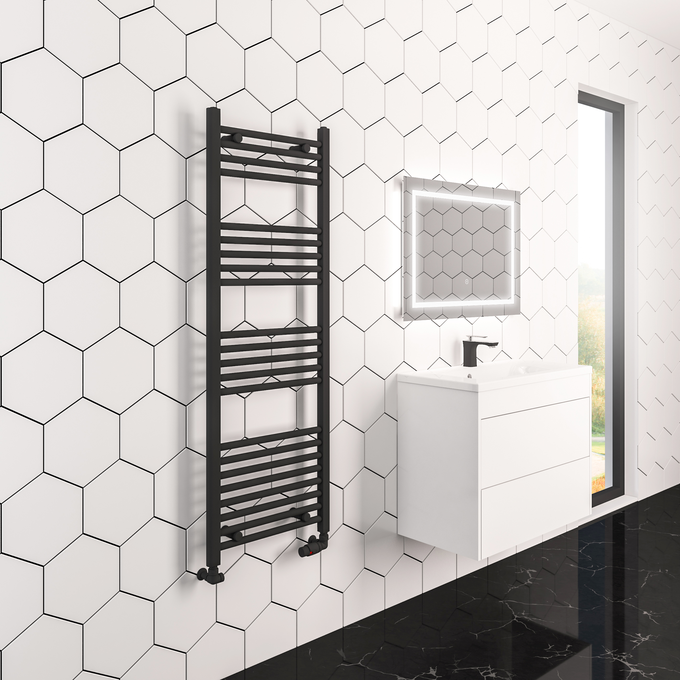 Eastbrook Wingrave verticale verwarming met zwart element 160x40cm mat zwart 669 watt
