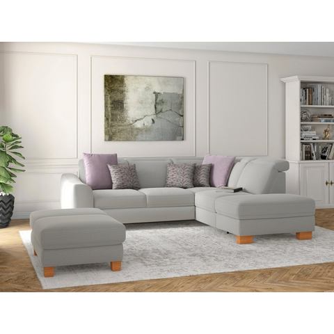 Sit&more Hoekbank Durness met binnenvering en massief houten poten, naar keuze met verstelbare hoofdsteun