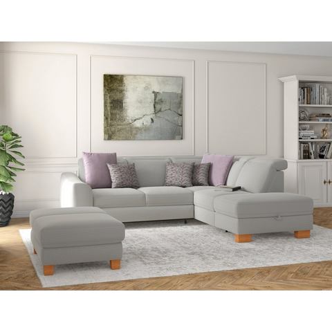 Sit&more Hoekbank Durness met binnenvering en massief houten poten, naar keuze met verstelbare hoofdsteun