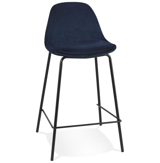 Alterego Counter chair Kruk Fenton - Blauw Velours - Zwarte Metalen Poten