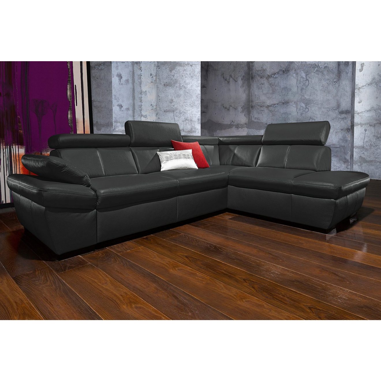 Exxpo - sofa fashion Hoekbank Salerno, klassieke moderne functionele bank, hoog zitcomfort, L-vorm inclusief verstelbare hoofdsteun en armleuning, naar keuze met slaapfunctie
