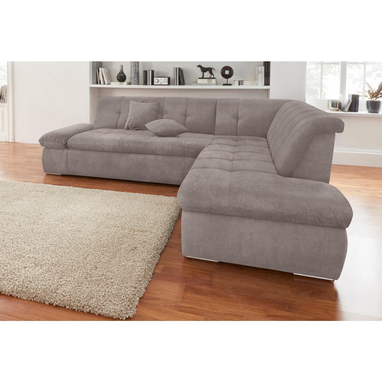 DOMO collection Hoekbank NMoric Ottoman aan uiteinde, optioneel met slaapbank functie en verstelling armleuning