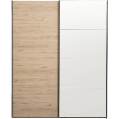 Leen Bakker Schuifdeurkast Bergamo - eikenkleur/spiegel - 221x178,5x66,6 cm