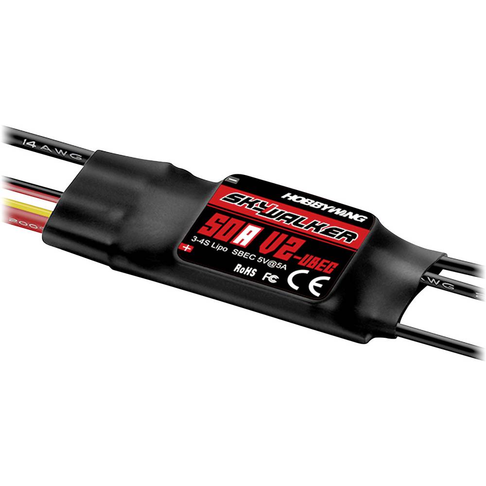 Hobbywing Skywalker V2 50A Brushless snelheidsregelaar voor RC vliegtuig Belastbaarheid (max.): 70 A
