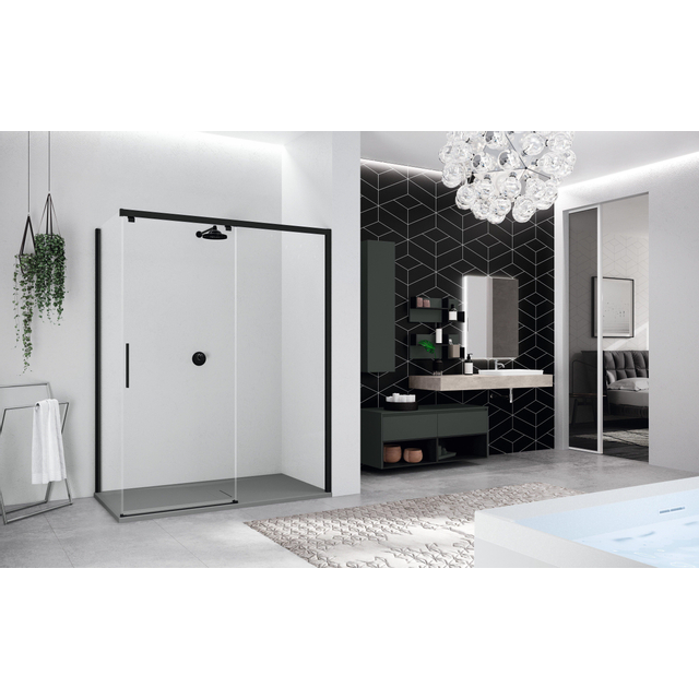 Novellini Kuadra 2.0 schuifdeur rechts 129-131x200cm helder zwart k2ph129d-1h