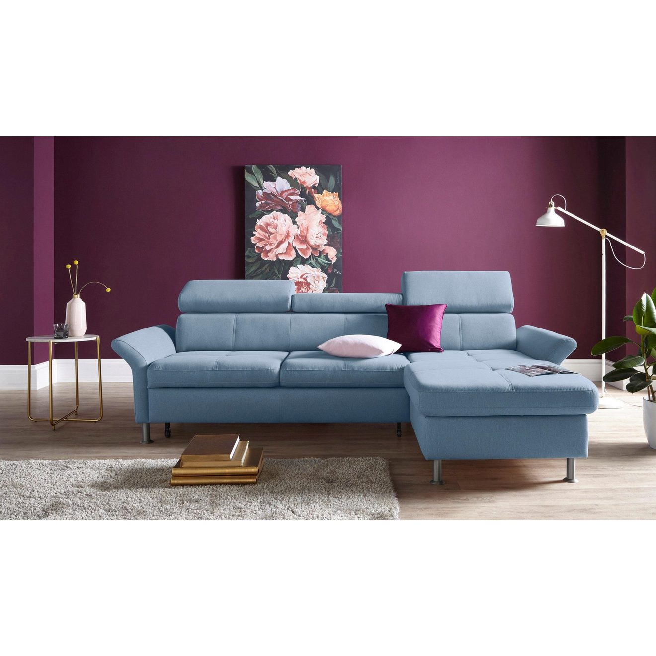 Exxpo - sofa fashion Hoekbank Maretto, comfortabel en handig, L-vorm inclusief verstelbare hoofd- en rugleuning, naar keuze met slaapfunctie